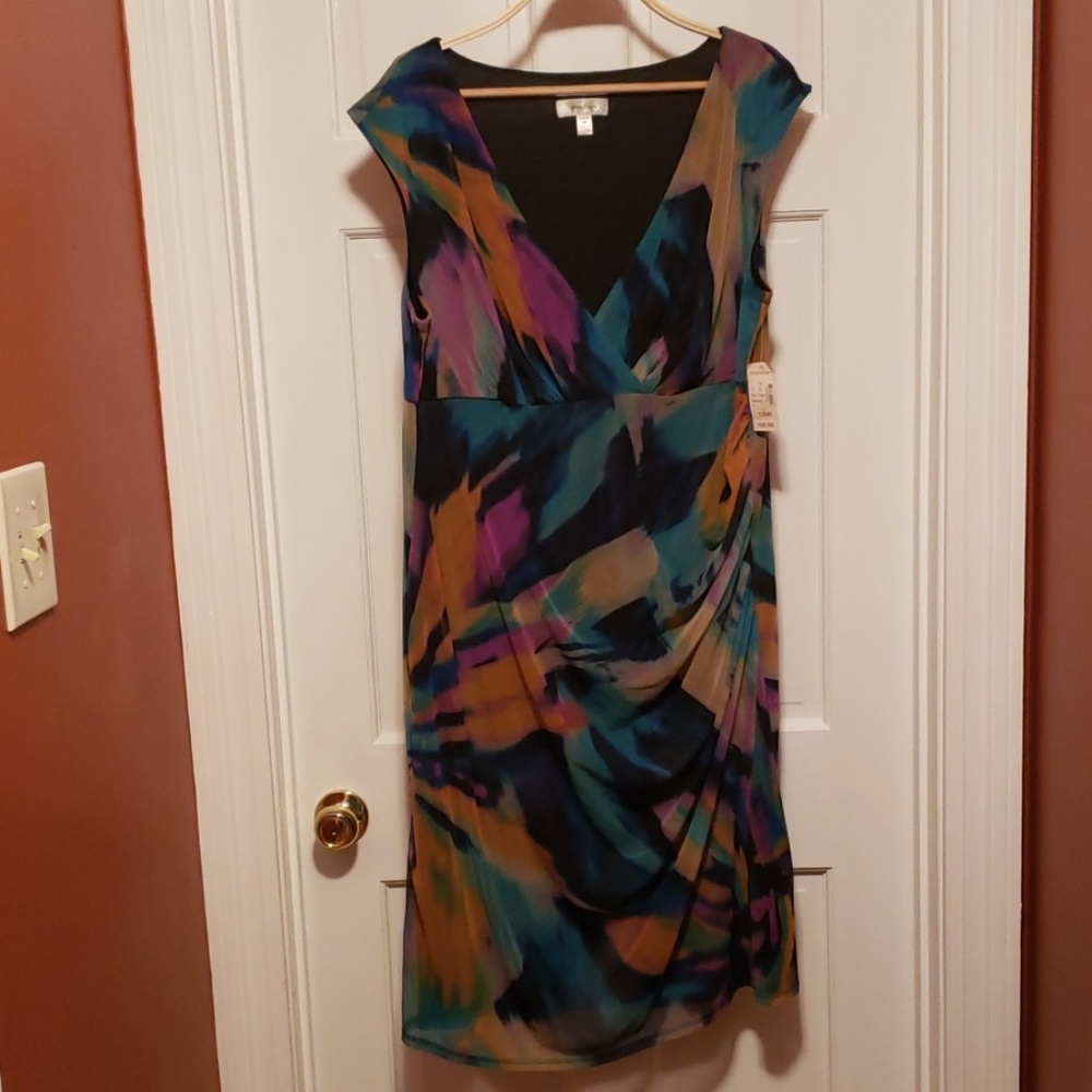 NWT Dressbarn Colorful but Muted Ruched Dress